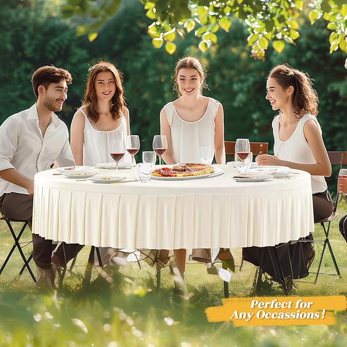 Ivory Spandex Round Tablecloths - 60 inch Fitted Table Cover with Skirt for Wedding Party Dining Banquet