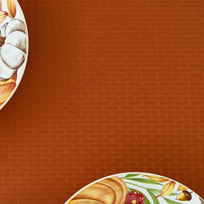 maxmill Weaved Texture Rectangular Tablecloth Water Resistance Antiwrinkle Spillproof Soft Fall Table Cloth for Dining Room, Thanksgiving Parties and Halloween Holiday Dinners, 70 x 120 Inch, Rust