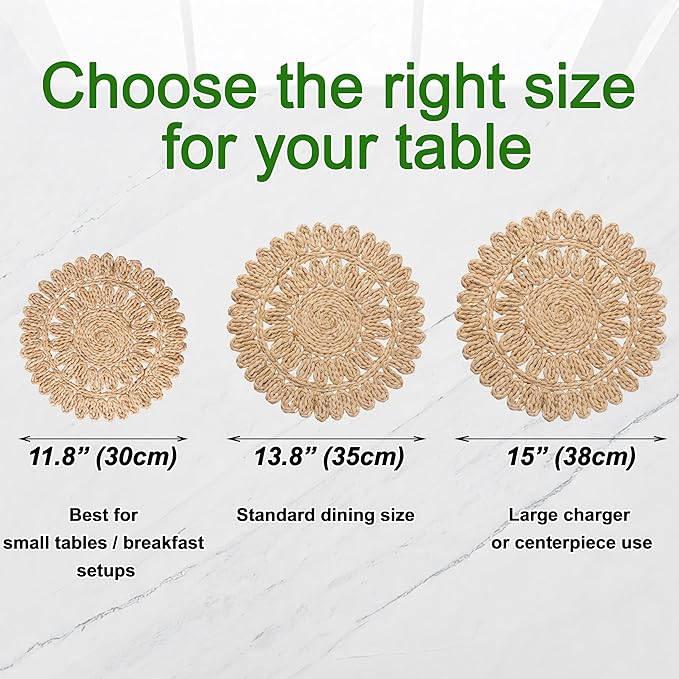 13.8" Set of 10 Round Corn Husk Placemats | Boho Woven Rattan Table Mats | Farmhouse Wicker Spring Plate Chargers Like Water Hyacinth, Seagrass for Wedding, Party, Christmas, Events