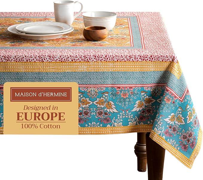Maison d' Hermine Table Cloth Rectangle Table 100% Cotton 60 x 120 Inches Tablecloth Reusable Decorative for Dining Room Farmhouse Home Valentines Day Decorations Spring Summer - Marquise