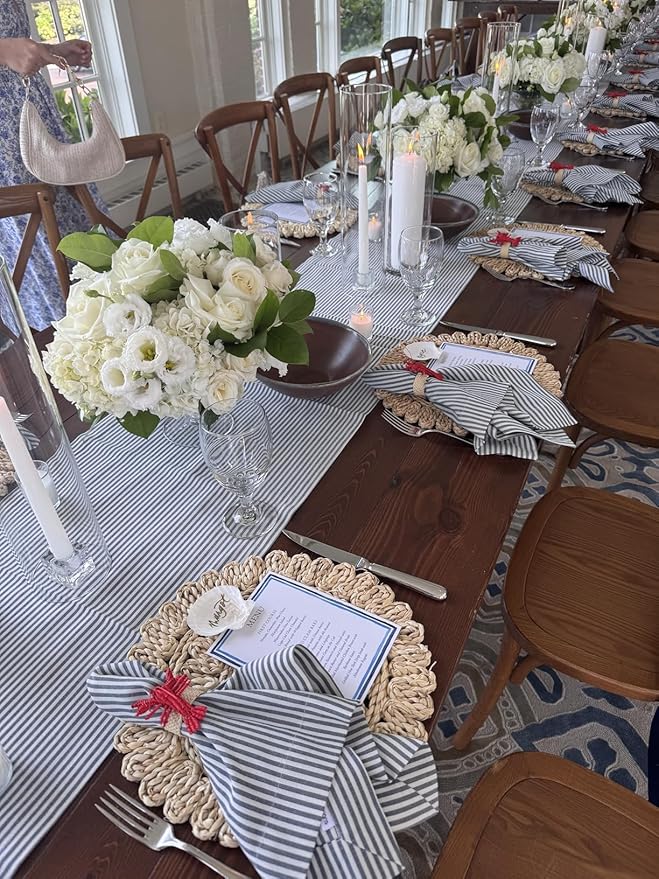 15" Set of 4 Round Corn Husk Placemats | Boho Woven Rattan Table Mats | Farmhouse Wicker Spring Plate Chargers Like Water Hyacinth, Seagrass for Wedding, Party, Christmas, Events