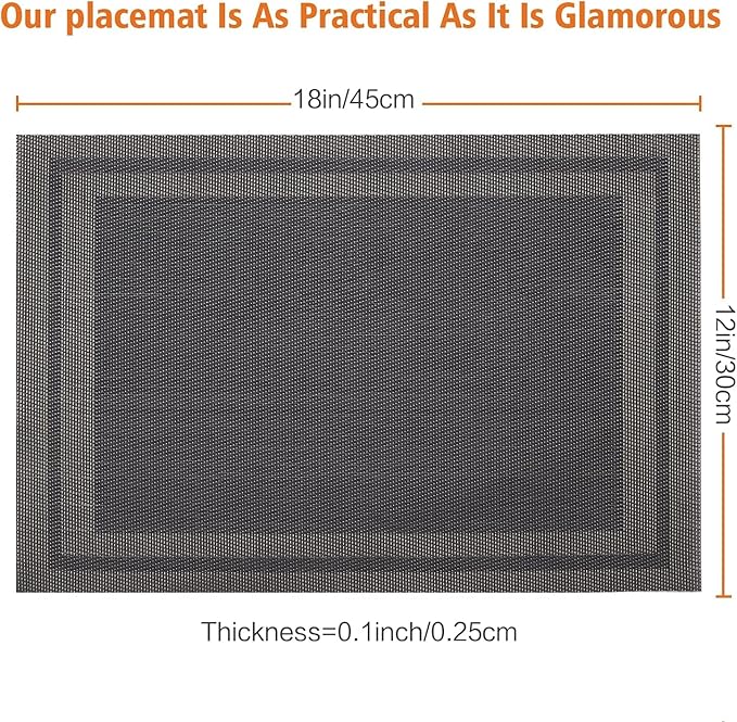 Placemats Set of 12,Washable,Heat and Stain Resistant Indoor/Outdoor Place mats,Vinyl Woven Non Slip Table Mats for Restaurant Table Protection,PVC Placemats(Black Gold,12PCS)