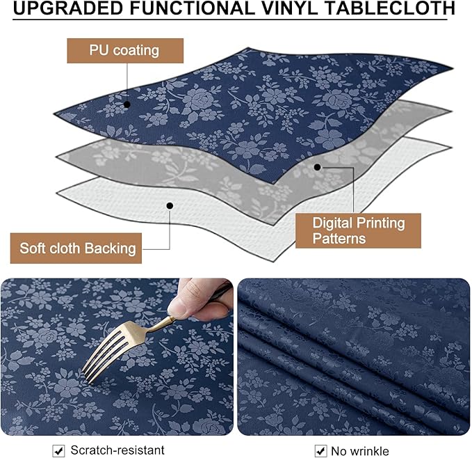 Smiry Rectangle Table Cloth, Waterproof Heavy Duty Vinyl Tablecloth, Wipeable Washable Table Cover for Kitchen and Dining Room (Navy Blue, 70" X 108")