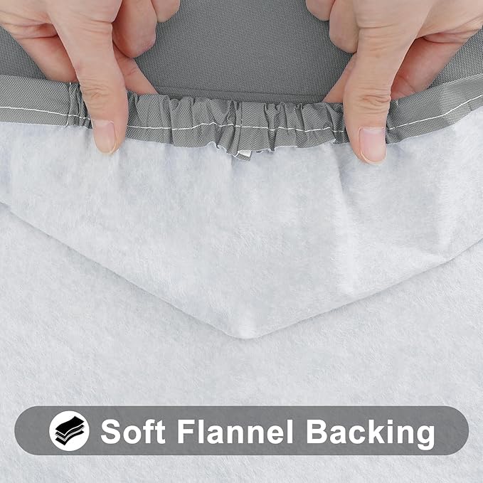Smiry Rectangle Tablecloth, Elastic Fitted Flannel Backed Vinyl Tablecloths for 8ft Folding Tables, Waterproof Wipeable Table Covers for Indoor, Outdoor, Picnic and Camping (Grey, 36"x96")