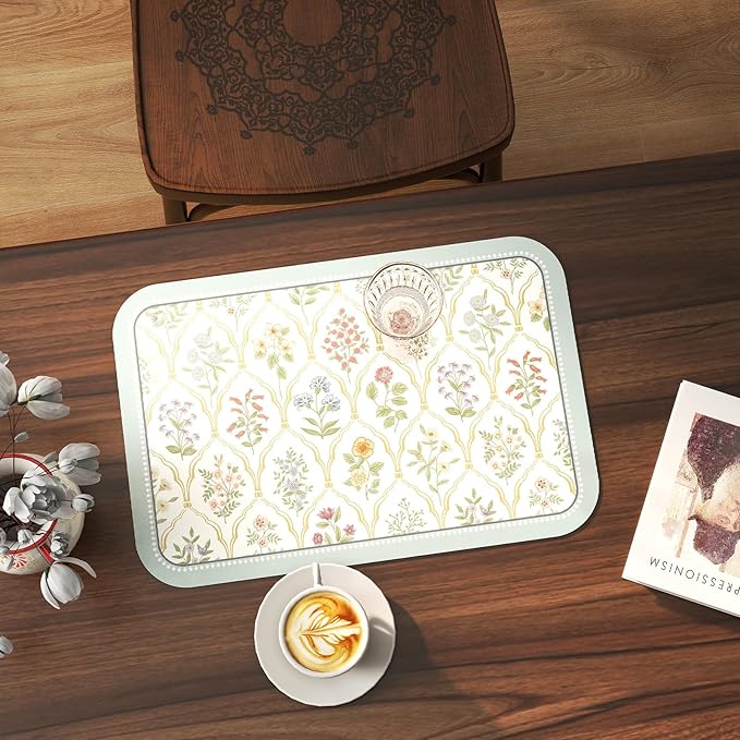 ISAENNE Vintage Floral PVC Placemats Set of 6,Colorful Flower Rectangle Place Mats, Waterproof and Heat-Resistant,Decoration for Kitchen,Dinning,Parties, Holiday,12"*17"