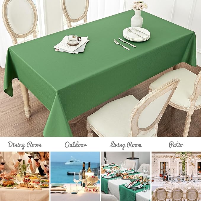 Rectangle Tablecloth Waterproof 60x120 inch Linen Textured Table Cloth Stain and Wrinkle Resistant Washable, Decorative Fabric Table Cover for Dining, Party and Camping, Green