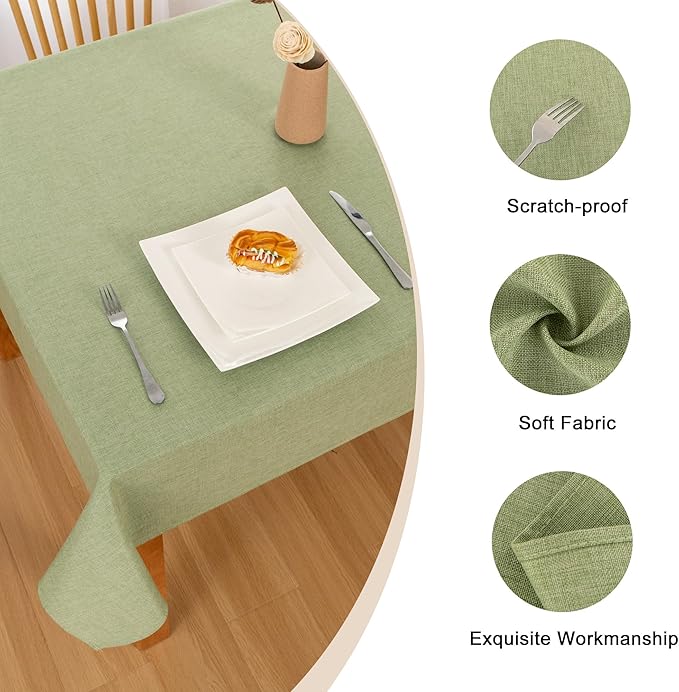 Hiasan Faux Linen Rectangle Tablecloth - Wrinkle and Stain Resistant Washable Table Cloth for Kitchen Dining Room Holiday Table Cover for Dinner, Green, 54 x 108 Inch