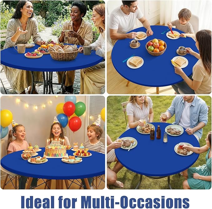Round Spandex Tablecloth, Elastic Fitted Waterproof Tablecloths for 18"-24" Tables, Stretch Washable Picnic Table Cover for Camping, Dining, Indoor and Outdoor, Blue