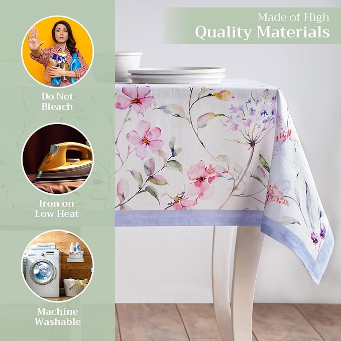 Maison d' Hermine Table Cloth Rectangle Table 100% Cotton 60 x 90 Inches Tablecloth Reusable Decorative for Dining Room Farmhouse Home Valentines Day Decorations Spring Summer - Summer Floral