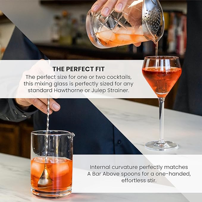 A Bar Above Cocktail Mixing Glass, Classic Style Enhanced Annealed Lead-Free Crystal Stirring Pitcher, Thick Weighted Base for Stable Stirring, 18 Oz Drink Mixer for Craft Cocktails at Home or Bars