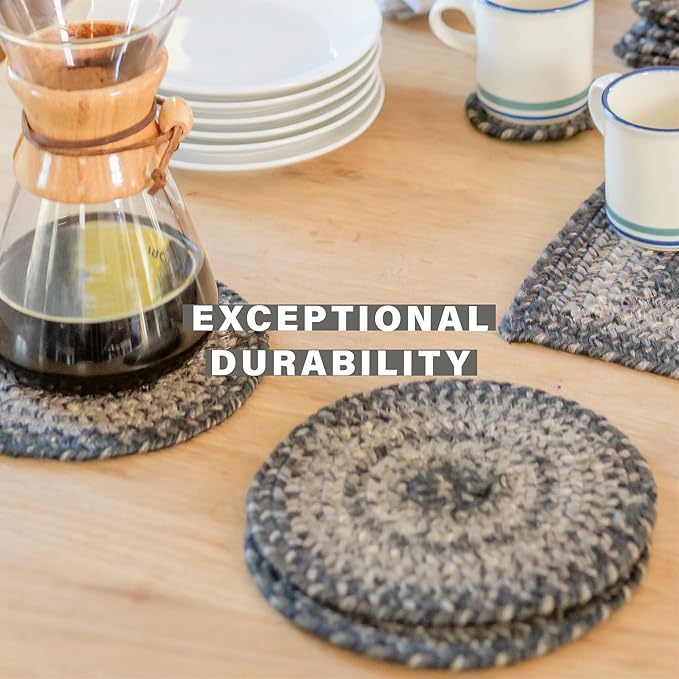 Homespice Flint Hill Jute Braided Oval Placemats, Warm Primitive Decor, Set of 6, 13x19 Grey Table Mats - Vibrant Colors, Durable, Easy to Clean and Protects Furniture