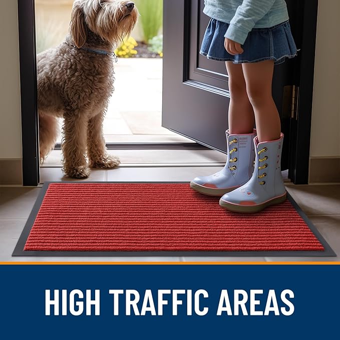 OLANLY Front Door Mat Indoor Outdoor Entrance, Waterproof Heavy Duty Doormat, Fade Resistant, Low Profile, Easy Clean Patio Porch Welcome Floor Mats for Entry, 29.5x17, Red