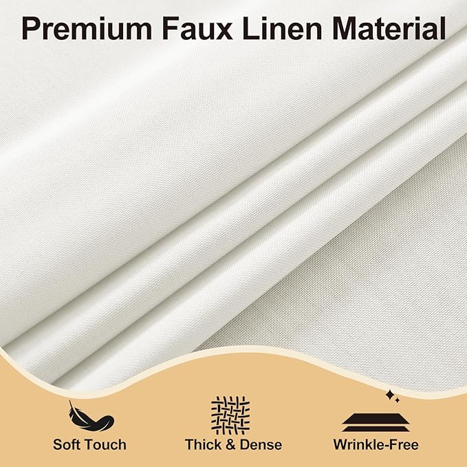JIUZHEN Round Table Cloth Faux Linen Farmhouse Tablecloth Wrinkle & Stain Resistant Table Cover for Kitchen Dining, Holiday Party Dinner, White, 120 Inch Round