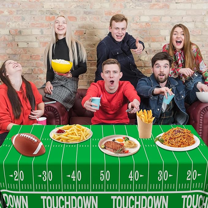 QZYL Football Party Supplies - 3PCS Touchdown Tablecloths, Disposable Tablecloths, Plastic Table Cover, Touchdown Theme Table Runner for Game Day, Birthday Party Decorations