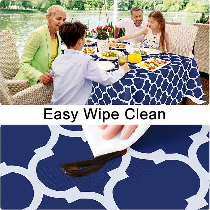 Smiry Square Table Cloth, Waterproof Vinyl Tablecloth with Flannel Backing for Square Tables, Wipeable Spillproof Plastic Tablecloths for Dining, Camping, Indoor and Outdoor (54"x54", Navy)