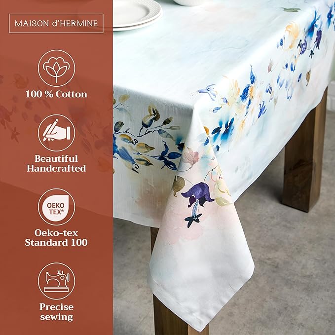 Maison d' Hermine Table Cloth Rectangle Table 100% Cotton 70 x 108 Inches Tablecloth Reusable Decorative for Dining Room Farmhouse Home Valentines Day Decorations Spring Summer - Lazy Summer Days