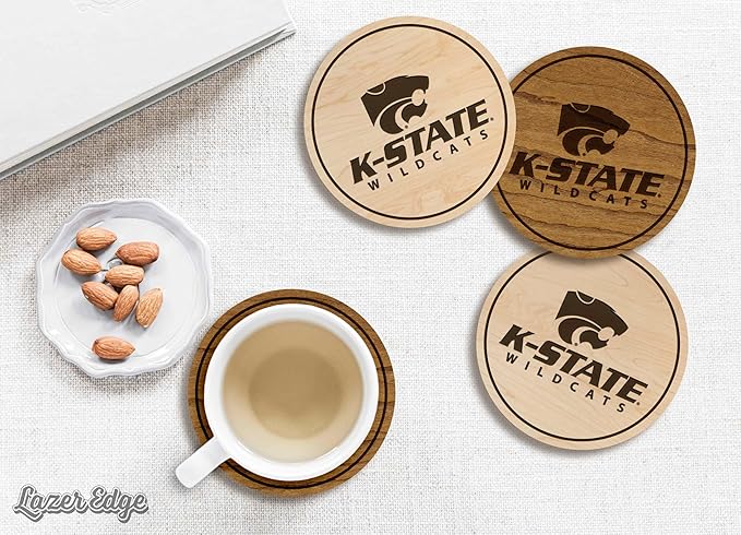 LazerEdge Kansas State Wildcats Wooden Coaster Set - Cherry Wood - Officially Licensed Product - 4-Pack