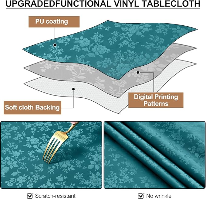 Smiry Rectangle Table Cloth, Waterproof Heavy Duty Vinyl Tablecloths, Wipeable Washable Table Cover for Kitchen and Dining Room (Emerald Green, 54" X 78")