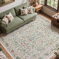 Beige Floral 8x10 Area Rugs for Living Room Large Washable Rug Vintage Forest Low Pile Non Slip Stain Resistance Soft Carpet for Dining Room, Bedroom, Office Rug, Kids Room, Nursery Room, Playroom