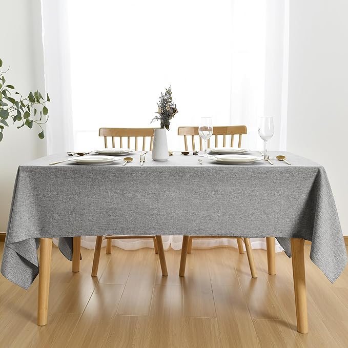 JIUZHEN Rectangle Table Cloth Faux Linen Farmhouse Tablecloth Wrinkle and Stain Resistant Decorative Fabric Table Cover for Kitchen, Dining Room, Parties and Camping, Grey, 60 x 84 Inch