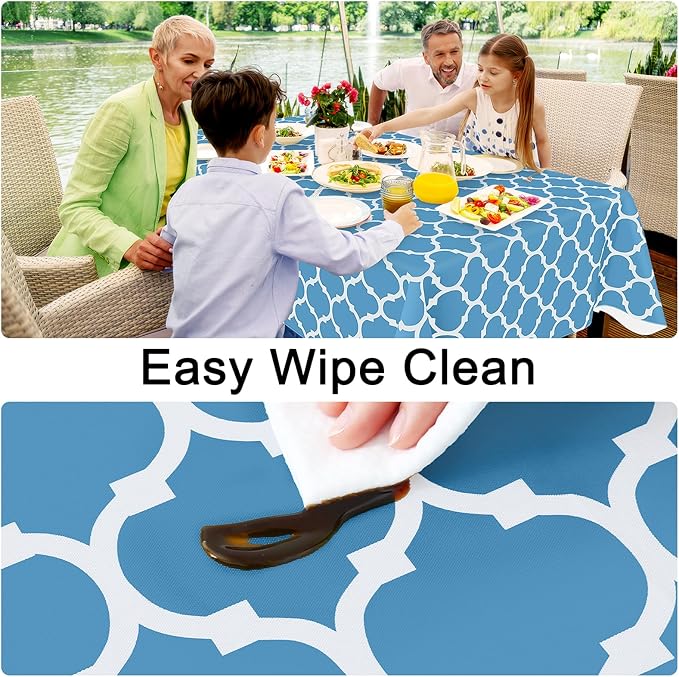 Smiry Rectangle Table Cloth, Waterproof Vinyl Tablecloth with Flannel Backing for Rectangle Tables, Wipeable Spillproof Plastic Tablecloths for Dining, Camping and Indoor (60"x102", Light Blue)