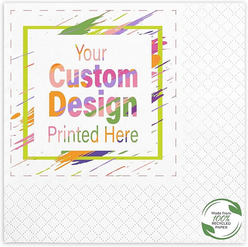 100% Recycled Custom Cocktail Napkins - Personalized 100% Recycled Napkins - Eco-friendly & Full-Color Digital Printed - Weddings, Events & Celebrations - Pack of 50 - Diamond Edge Embossed, 5"x 5"