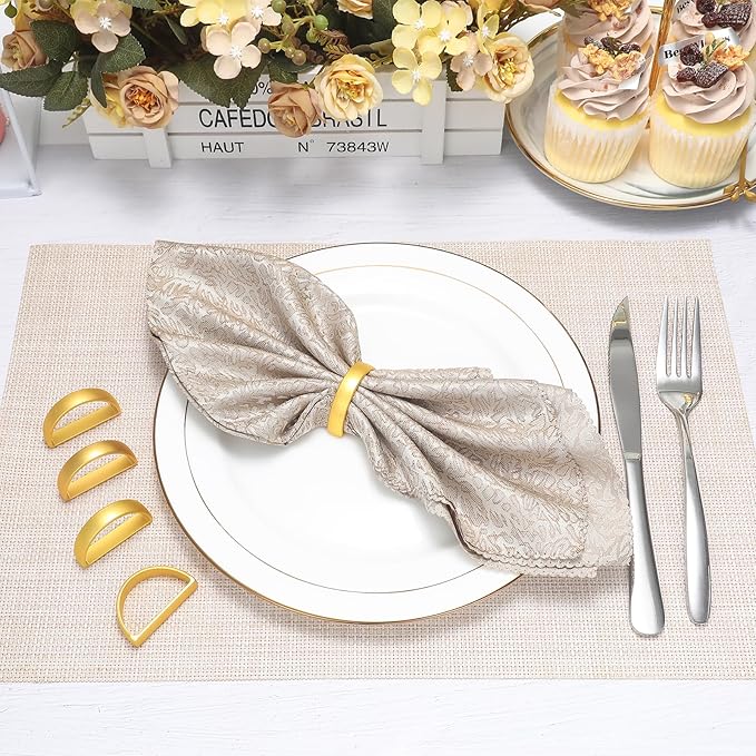 KPOSIYA Napkin Rings Set of 96, Matte Gold Napkin Rings Bulk for Table Settings, D-Shape Napkin Holders Rings for Dinner Table Decor, Easter, Fall,Thanksgiving, Christmas, Party,（Matte Gold, 96 pcs）