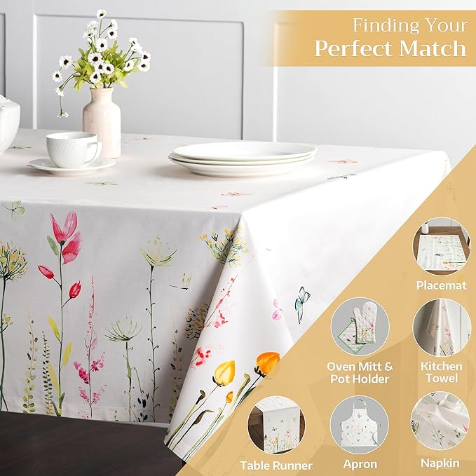 Maison d' Hermine Table Cloth Square Table 100% Cotton 54 x 54 Inches Tablecloth Reusable Decorative for Dining Room Farmhouse Home Valentines Day Decorations Spring Summer - Botanical Fresh