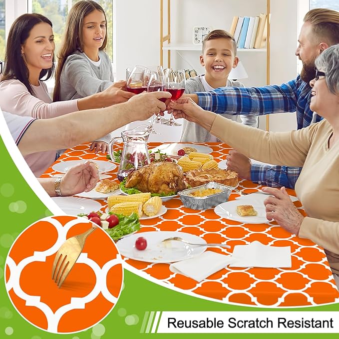 Smiry Rectangle Table Cloth, Waterproof Vinyl Tablecloth with Flannel Backing for Rectangle Tables, Wipeable Spillproof Plastic Tablecloths for Dining, Indoor and Outdoor (52"x70", Bright Orange)