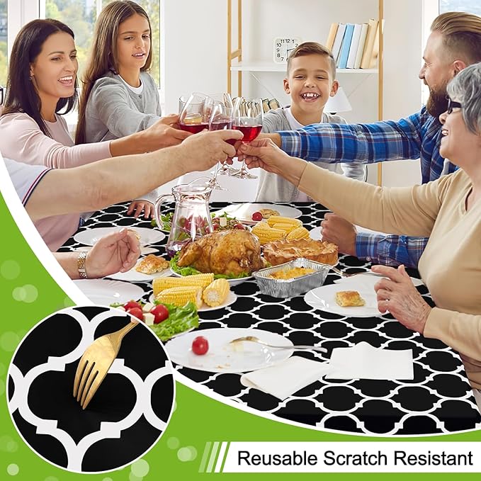 Smiry Rectangle Table Cloth, Waterproof Vinyl Tablecloth with Flannel Backing for Rectangle Tables, Wipeable Spillproof Plastic Tablecloths for Dining, Camping, Indoor and Outdoor (54"x108", Black)