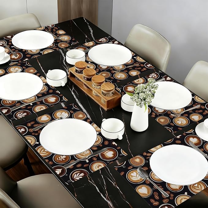 Cloth Placemats,Coffee Theme Fabric Placemats Set of 6,Washable Coffee Beans Table Mats,Decorative Place Mats for Dining Home Kitchen Holiday Party 11.8x17.7 Inch