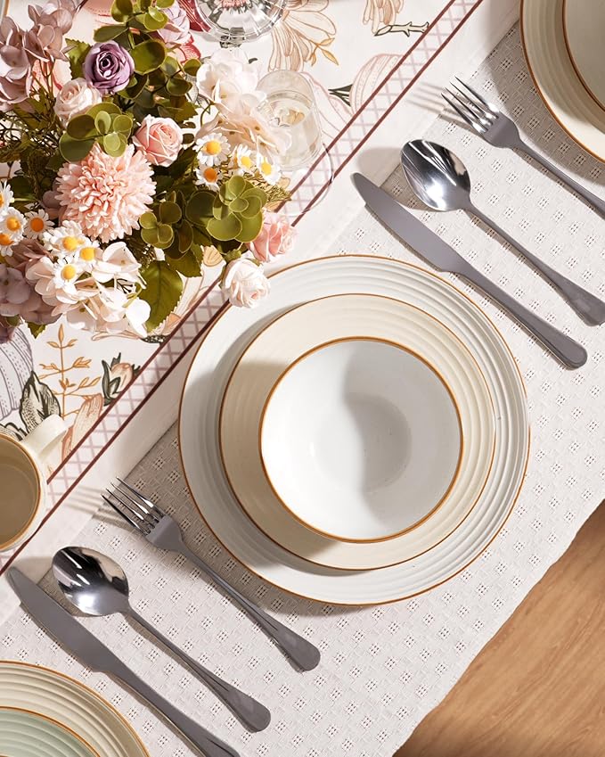Famiware Jupiter Dinnerware Set with Pasta Bowl, Plates and Double Bowls Dish Sets for 4 (16 Pieces), Microwave and Dishwasher Safe, Chip and Scratch Resistant, Light Pink