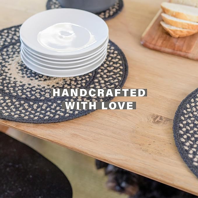 Homespice Manchester Jute Braided Table Runner Set of 2-8x28, Oval, Black & Tan - Rich Colors, Easy to Clean, Durable and Protects Furniture