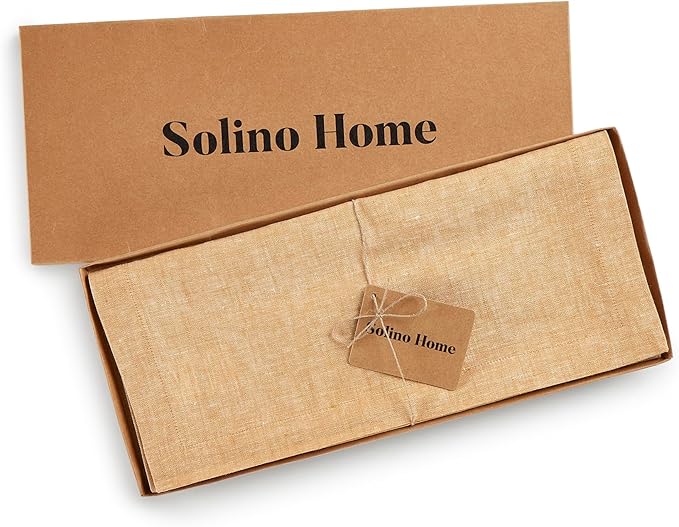 Solino Home Linen Table Runner 144 Inches Long - Athena, 100% Pure Linen Golden Nugget Table Runner 14 x 144 Inch for Dining, Spring, Easter