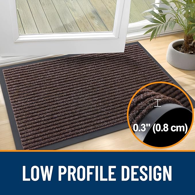 OLANLY Front Door Mat Indoor Outdoor Entrance, Waterproof Heavy Duty Doormat, Fade Resistant, Low Profile, Easy Clean Patio Porch Welcome Floor Mats for Entry, 29.5x17, Tan
