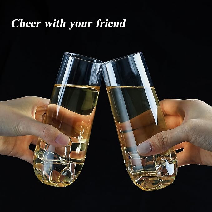 24 Pack 9 oz Stemless Plastic Champagne Flutes, Clear Disposable Champagne Toasting Glasses, Shatterproof and BPA-Free Drinkware for Party & Graduation & Wedding