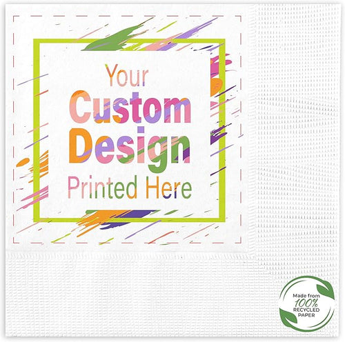100% Recycled Custom Cocktail Napkins - Personalized 100% Recycled Napkins - Eco-friendly & Full-Color Digital Printed - Weddings, Events & Celebrations - Pack of 50 - Coin Edge Embossed, 5"x 5"