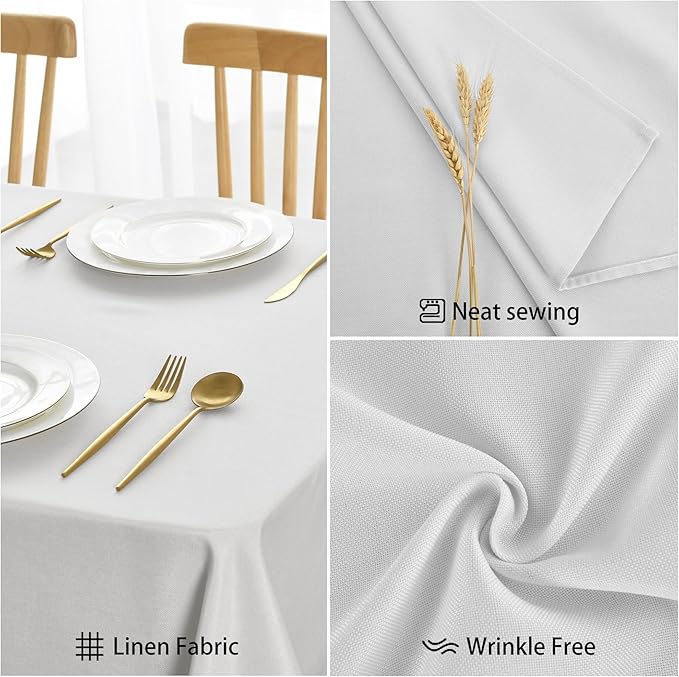 JIUZHEN Faux Linen Rectangle Tablecloth, Wrinkle Stain Resistant Farmhouse Textured Table Cloth Decorative Fabric for Kitchen, Dining, Party, Wedding,Outdoor Use,70 x 90 Inch,White