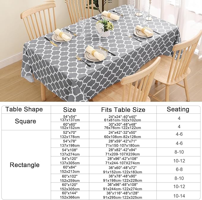 Smiry Rectangle Table Cloth, Waterproof Vinyl Tablecloths with Flannel Backing for Rectangle Tables, Wipeable Spillproof Plastic Tablecloth for Dining, Camping, Indoor and Outdoor (60"x84", Grey)