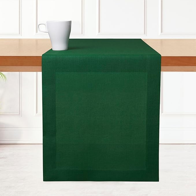 D'Moksha Homes Linen Table Runner 48 Inches - 100% Pure Linen Forest Green Table Runner 14 x 48 Inch for Coffee Tables, Dresser, St Patricks Day, Easter - Machine Washable