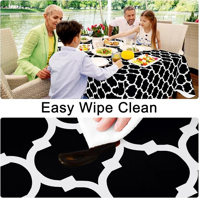 Smiry Rectangle Table Cloth, Waterproof Vinyl Tablecloth with Flannel Backing for Rectangle Tables, Wipeable Spillproof Plastic Tablecloths for Dining, Camping, Indoor and Outdoor (60"x102", Black)