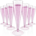 JOLLY CHEF 100 Pack Plastic Champagne Flutes Disposable 4.5 oz Purple Glitter Plastic Champagne Glasses Suitable for Wedding, Thanksgiving Day, Christmas