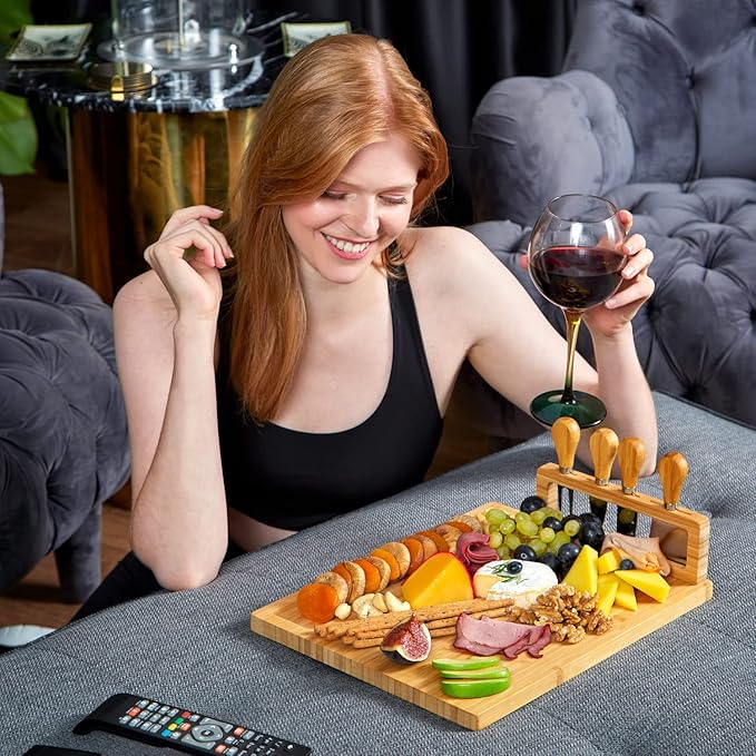 RoyalHouse Bamboo Cheese Board and Charcuterie Boards Set & Serving Tray for Meat, and Wine - Birthday Gifts for Women, Wedding Gift for Couples 2025, Bridal Shower, Housewarming Gift New Home