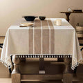 ZeeMart Contrast Linen Table Cloth Square Table Cloths 60x60 Inch Brown, Farmhouse Style Heavy Weight Beige Tablecloth, Water Resistant Burlap Tablecloths