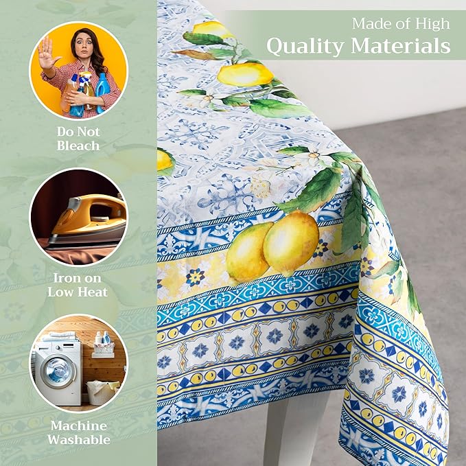Maison d' Hermine Table Cloth Rectangle Table 100% Cotton 60 x 120 Inches Tablecloth Reusable Decorative for Dining Room Farmhouse Home Valentines Day Decorations Spring Summer - Citrus