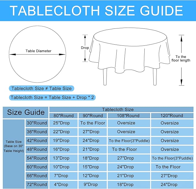 Hiasan 90 Inch Round Tablecloth Linen - Wrinkle and Stain Resistant Washable Polyester Fabric Table Cloth for Patio Dining Room Kitchen Party, Light Grey