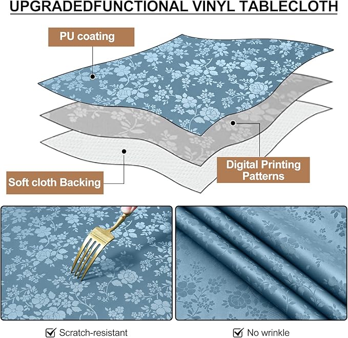 Smiry Rectangle Table Cloth, Waterproof Heavy Duty Vinyl Tablecloths, Wipeable Washable Table Cover for Kitchen and Dining Room (Stone Blue, 60" X 126")