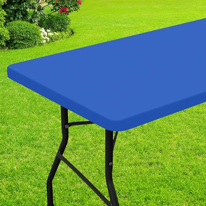 Smiry Rectangle Picnic Table Cloth, Waterproof Elastic Fitted Tablecloths for 8 Foot Tables, Washable Polyester Table Cover for Camping, Indoor and Outdoor (Blue, 36"x96")