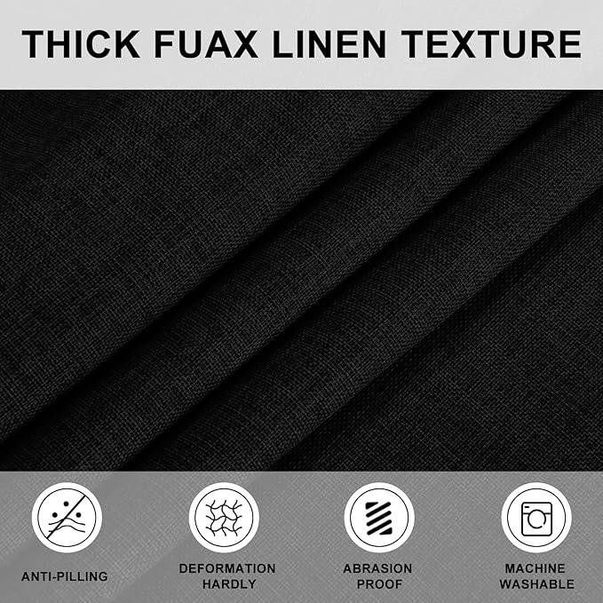 Hiasan Round Linen Tablecloth 70 Inch - Wrinkle and Stain Resistant Washable Polyester Fabric Table Cloth for Dining Room Kitchen Party, Black