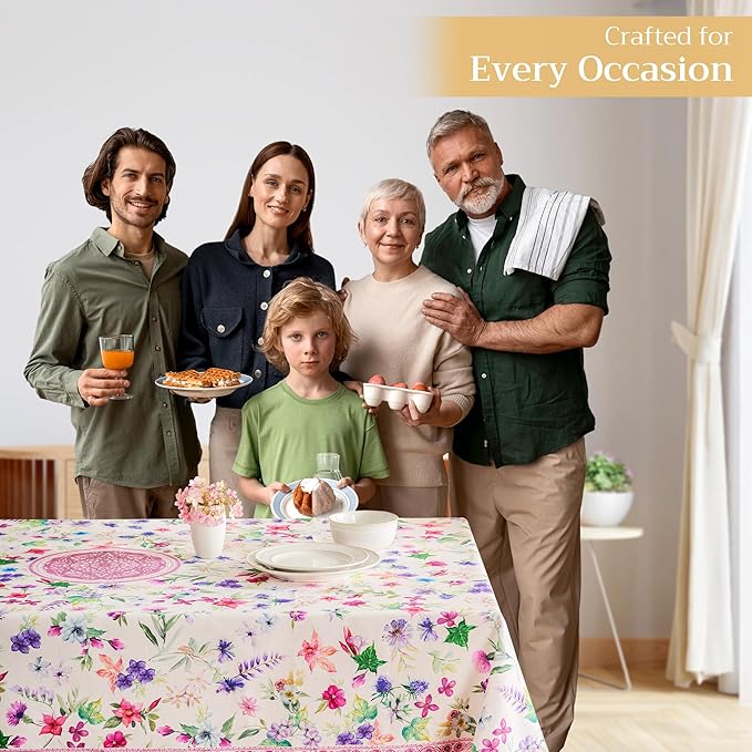 Maison d' Hermine Table Cloth Rectangle Table 100% Cotton 70 x 90 Inches Tablecloth Reusable Decorative for Dining Room Farmhouse Home Valentines Day Decorations Spring Summer - Chardon